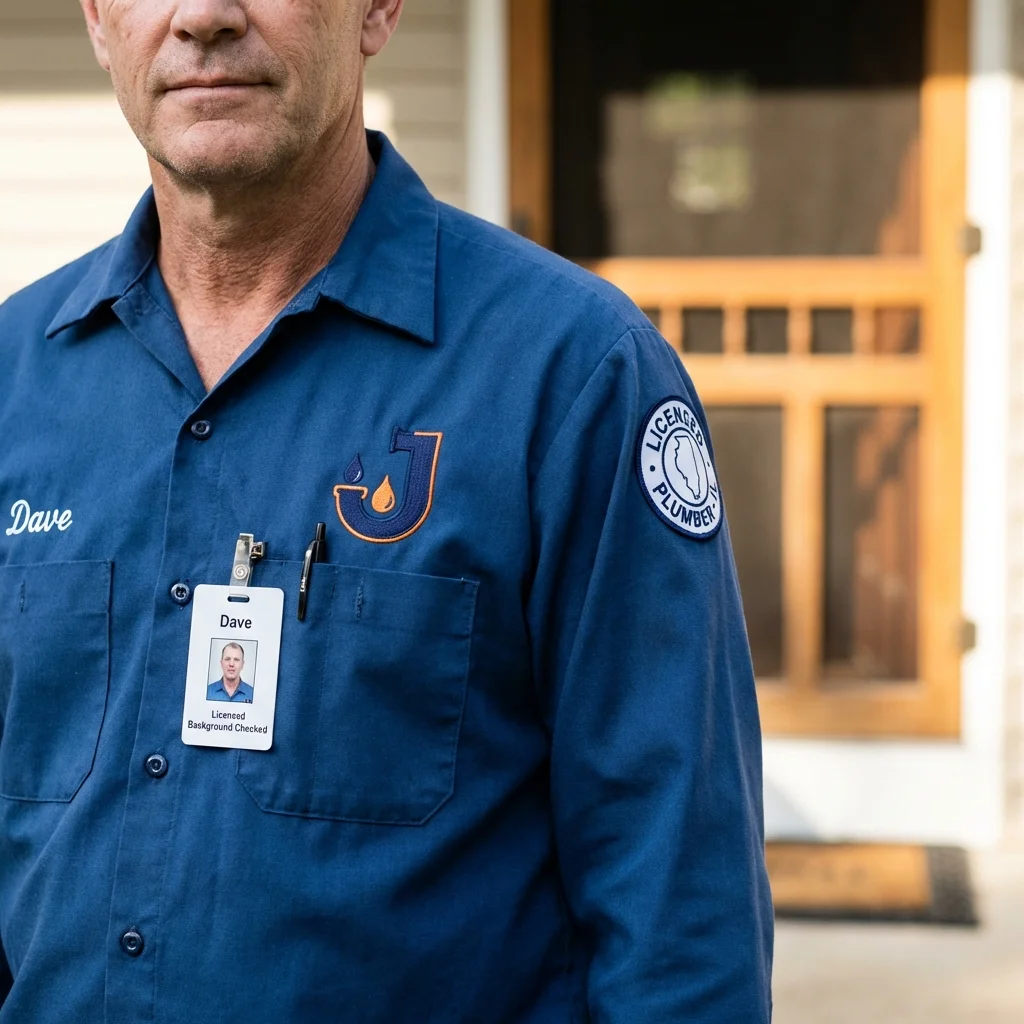 Licensed plumber showing ID badge in Peru, IN
