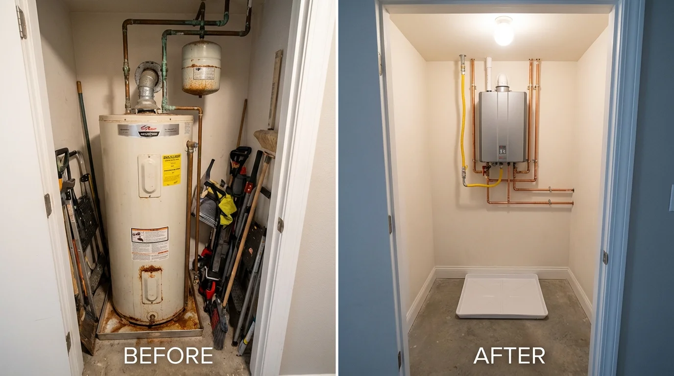 Tank water heater versus wall-mounted tankless unit comparison for Peru, IN homeowners